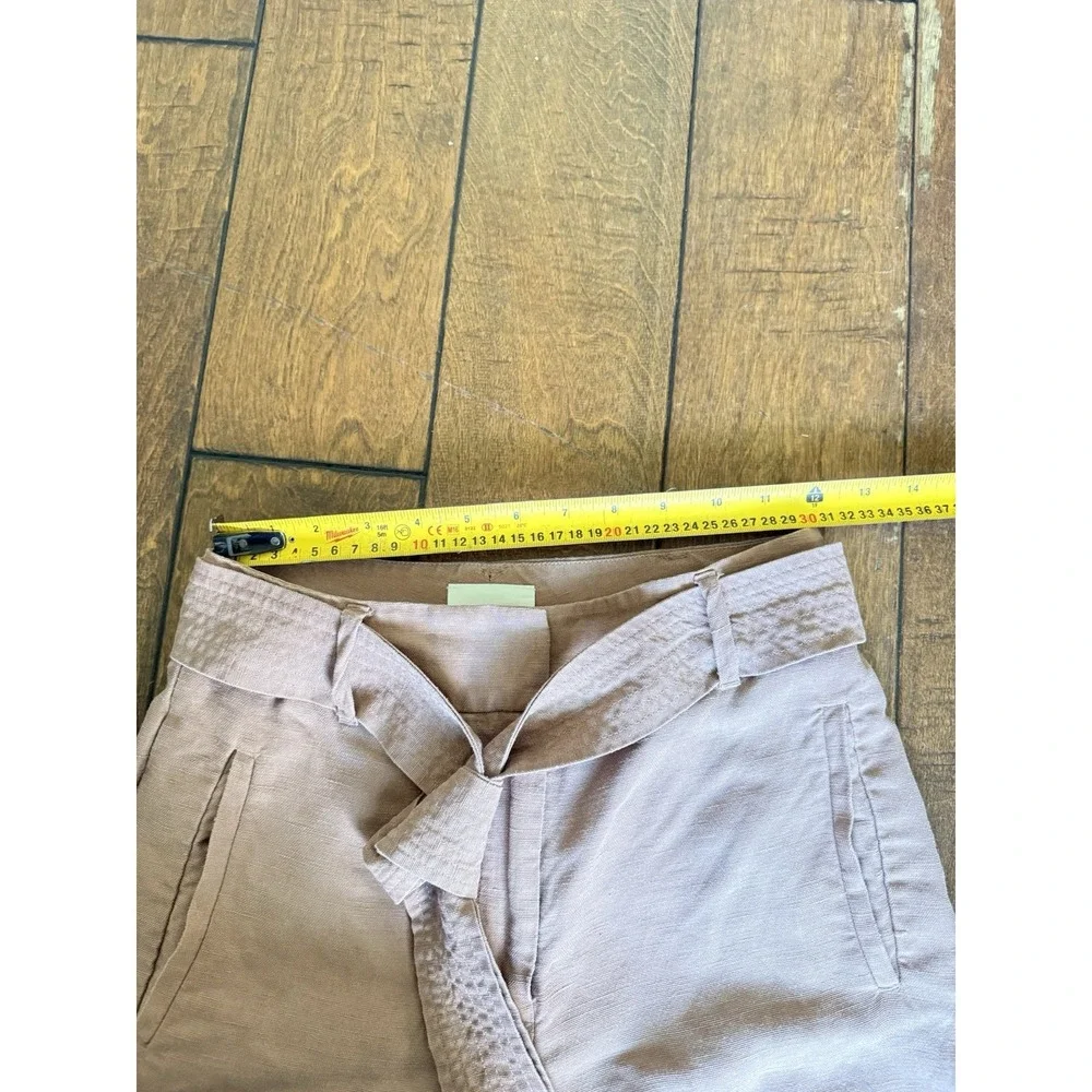 Aritzia Wilfred Linen Trousers Womens 2 Pink High Waist Belted Tapered Pants
